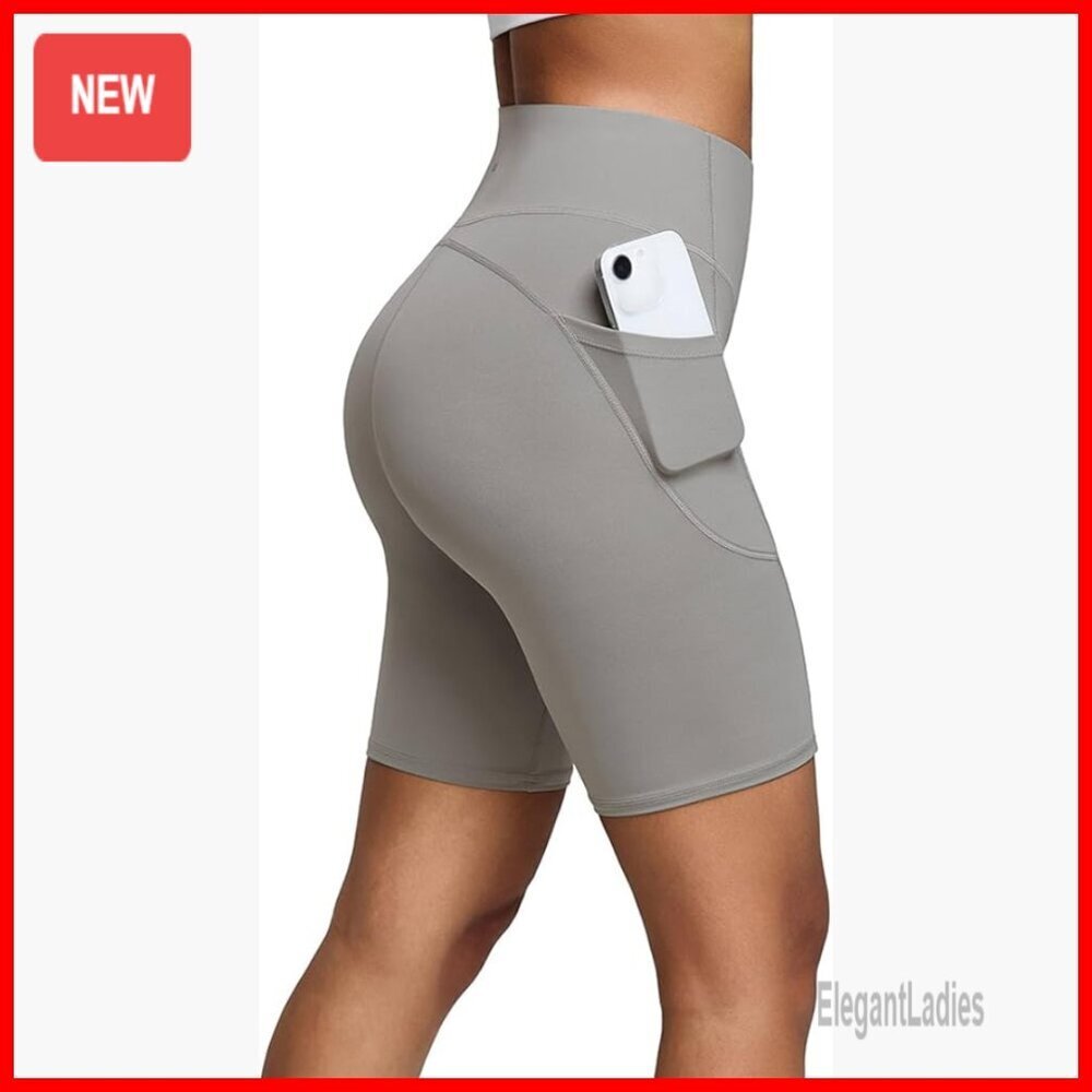 High Waisted Tummy Control Biker Shorts with Pockets 8" Inseam